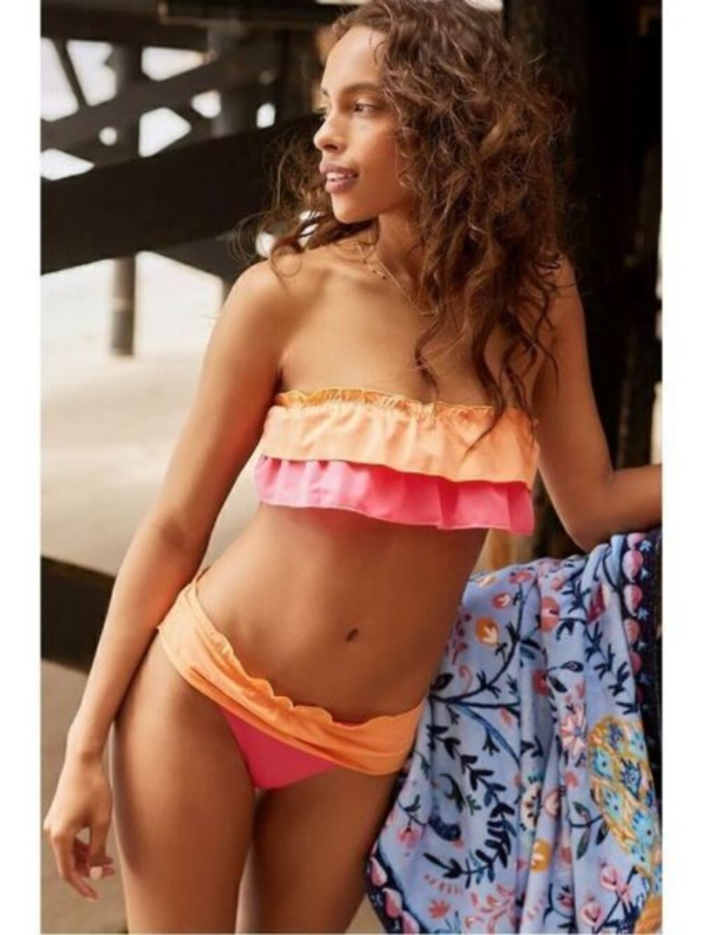 NWT Anthropologie Kaia Colorblocked Ruffled Bikini Bottoms S